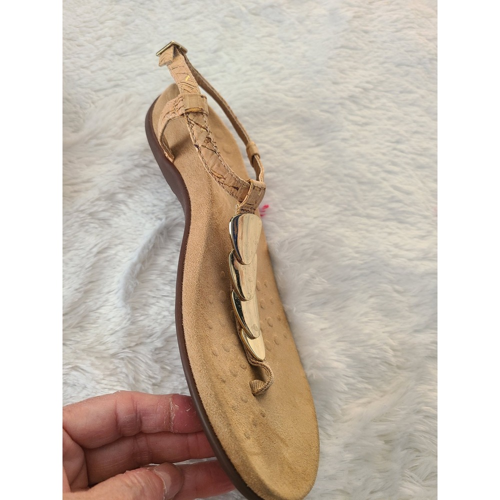 Vionic Miami Cork T-Strap Sandals Gold Hardware Tan Orthotic Thong Women 7 - Picture 3 of 6